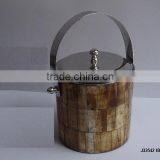 Steel Ice Bucket With Mosaic of Bone in Antique Finish thumbnail-1