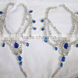 SILVER Blue Crystal Anklets Toe Ring Barefoot Sandal PAYAL Pair thumbnail-2