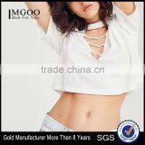 MGOO China Apparel Sexy Fancy Tank Tops For Women Deep V Neck Hollowed-out Curved Hem Crop Top thumbnail-1