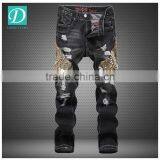 New Stytlish Men Sequin Gold Wings Slim Straight Trousers Ripped Frayed Jeans thumbnail-1