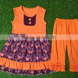 New Design Fox Print Dress Girl Cotton Flutter Top and Baby Icing Ruffle Pants Children Boutique Clothes Sets thumbnail-3
