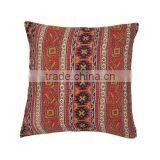 Kantha Cushion Cover - Coral With Black and Ochre thumbnail-2