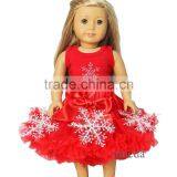 18" Doll Christmas Snowflake Red Pettiskirt With Rhinestone Snowflake Red Tank Top thumbnail-1