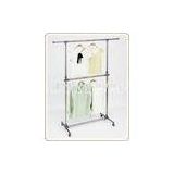 Mobile Steel Stand Metal Clothes Rack with Wheels , Movable Two Layer Clothing Racks