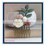 XP1030 Factory Wholesale Price Anti-bronzed Flower Bridal Hair Comb Wedding Rose Floral Leaf Bridal Hair Accessories