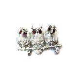 Gold Crystal Three Owl Brooch thumbnail-1