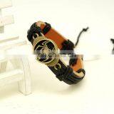 Hot Stylish Handmade Braided Leather Bracelet Alloy Spider Pendant Bracelet