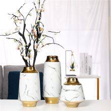 White Marbling Ripple Electroplate Gold Modern Ceramic Flower Vase Decoration Art For Showroom thumbnail-2