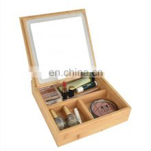 Portable 2 in 1 Bamboo Lighted Makeup Mirror with Lights and Storage Desk Mirror with adjustable LED lights