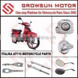 Italika AT110 Motorcycle Parts, Front Absorber, Rear Mirror, Chain Adjuster, Hub Cover