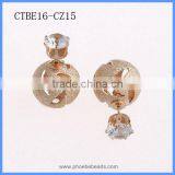 Women Trendy Jewelry Mix Design Gold Plated Matte Surface Clear Crystal Zircon Artificial Faux Diamond Stud Earrings CTBE16-CZ11 thumbnail-6