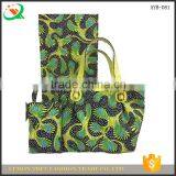 Fashionable Wax and Matching Bag Set Green Super Wax Fabric Mix Ladies Shoulder Bag