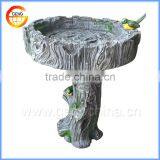 Natural Wooden Color Fiberglass Garden Bird Bath for Garden Decor thumbnail-2