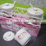 Porcelain ECO friendly sugar salt Tin Can with stainless steel