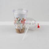 500ML Best-selling PS Plastic Double Wall Drinking Cup With Straw thumbnail-3