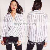 OEM Service New Model Fashion White Wrap Blouse thumbnail-6