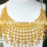 Indian Bridal Layered Necklace Dubai Gold Plated Necklace Set thumbnail-1