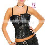 Wholesale Cheap Black Corset Leather Fabric Corset With Strap thumbnail-1