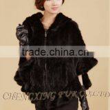 CX-B-M-06 Latest Womens Genuine Real Knitted Mink Fur Shawl Hoodied thumbnail-3