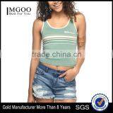 MGOO Fashion Low Cut Neck Slim Fit Ladies Crop Top Custom White Stripe Printing Gym Tank Top thumbnail-1