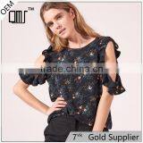 2017 BEST STYLE Women Simple Floral Print Bare Shoulder Blouse thumbnail-1
