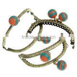 Metal Frame Kiss Clasp For Purse Bag Antique Bronze Orange & Green Resin Ball thumbnail-1