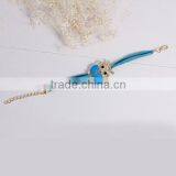New Fashion Gold Plated Blue Suede Velvet Cord Halloween Owl Connector Black Enamel Bracelets thumbnail-2