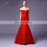 Real Off The Shoulder Lace Appliqued Fishtail Red Sexy Evening Dress Formal thumbnail-1