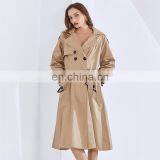 TWOTWINSTYLE Patchwork Buttons Women's Trench Coat Lapel Collar Long Sleeve Lace Up High Waist Slimming thumbnail-2