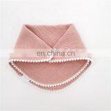 Wholesale Woven Muslin Plain Pom Trim Baby Bibs Organic Cotton thumbnail-3