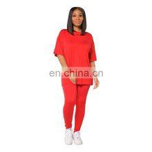 Manufacturer Customized Women's Summer New Casual Comfortable Loose Short-sleeved T-shirt + Trousers Sports 2-piece Set of Jogge thumbnail-1