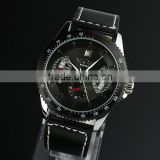 New Mens Black Dial Leather Band Classic Design Self-Wind Up Mechanical Automatic Watch WM121