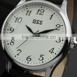 ESS Men's Classic Black Leather White Quartz Wrist Watch