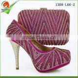 Champagne Wholesale Fashion Women High Heels Italian Shoes and Bag Set With Stone thumbnail-2