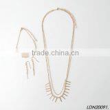 Gold Nail Statement 2 Layers Necklace Bracelet Earring Jewelry Set thumbnail-1