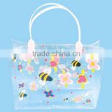clear floral pattern fashion ladies pvc tote bag for various usage