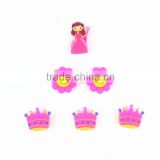 girls decoration flower princess plastic shoelace jibbtz/assorted colorful soft pvc shoe jibbtz for promotional gifts
