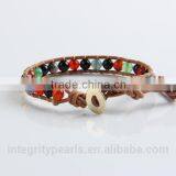 6mm Natural Mixed Color Agate Leather Bracelet Custom Made, Leather Braided Bracelet, New Style Bracelet thumbnail-2
