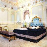 French Antique Bedroom Furniture Wooden Carved Nightstand/ Vintage Brown Bedside Table With Golden Carving thumbnail-3