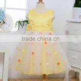 MGOO High Quality OEM Brand Girl Latest Design Baby Frock Yellow Dot Satin Community Dress 0-381 thumbnail-2