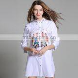 Zm50276b Europe Autumn Lady Clothing Fashion Lapel Pure Color Tops Blouse Women thumbnail-3