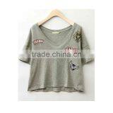 China Women T-shirt Fashion Short Sleeve Embroidered T-shirt for Ladies thumbnail-1