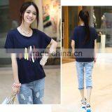Wholesale Loose Casual Short Sleeve Round Neck Summer Printing Stretch Cotton T Shirts for Women thumbnail-3