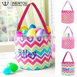 Monogrammed Chevron Polka Dot Easter Trick Or Treat Bag thumbnail-6