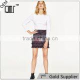 2017 OEM Spring Sexy High-rise Waistline Frayed Tartan Mini Skirt thumbnail-1