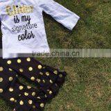 New Design Kids Girls Glitter Print Top Clothing Winter Clothes Hot Sell Ruffle Pant Black Gold Dot Pant thumbnail-2
