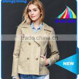 Crisp 100% Cotton Classic Double-breasted Short Coat Custom High Quality Fashion Women Windbreaker Guangzhou Manufacturer thumbnail-1