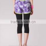 Ladies Open-air Spring/autumn Slim Fit Fake Two-piece 3/4 Quick-dry Purple Mesh Running/yoga Sports Pants thumbnail-3