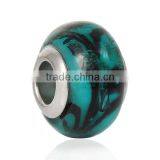 Lampwork Glass European Style Large Hole Beads Round Pattern Dark Green & Dark With 304 Stainless Steel Silver Tone Core thumbnail-1