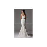 Trumpet Mermaid Strapless Chapel Train Lace Ribbon Wedding Dress thumbnail-1